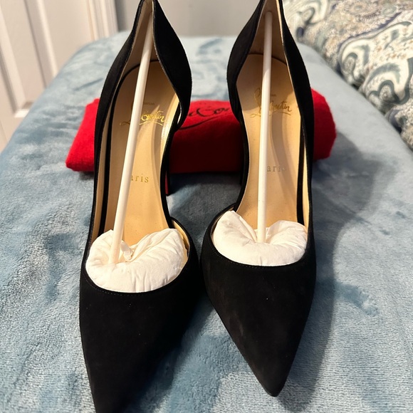 100% Authentic Christian Louboutin Black Suede Iriza Half d'Orsay Pumps - Picture 2 of 9